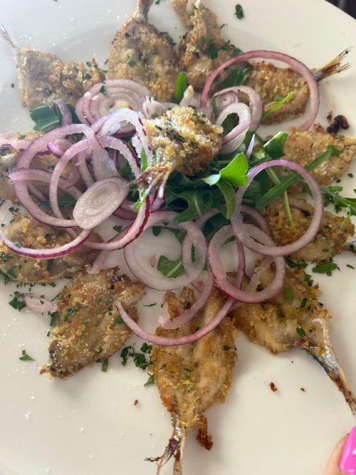 <p>Sardoncini Scottadini con rucola e cipolla</p>